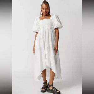 Kimchi Blue Shara Puff Sleeve Midi Dress Urban Outfitters White Square Neck LG